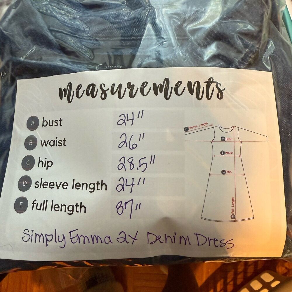 Simply Emma Denim Chambray Dress Women’s Plus Size 2X Pockets Blue 100% Cotton - Picture 11 of 11